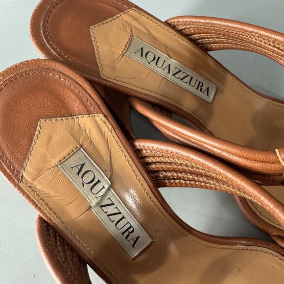 Aquazzura Brown Leather Blocked Heel Slides, Size 36 - Picture 12 of 12